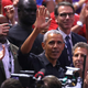 Barack Obama waves to the crowd during Game 2 of the NBA Finals between the Golden State Warriors and the Toronto Raptors at Scotiabank Arena on June 02, 2019, in Toronto.